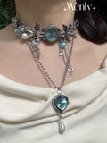 Vintage Clock Pendant Tassel Necklace – Antiqued Pearl Charm