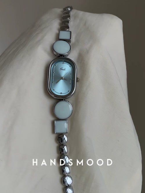 Oval Bracelet Watch — Ice Blue Dial, Silver Link