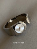 Silver Cuff Watch — Sculptural Bangle, Minimalist Dial