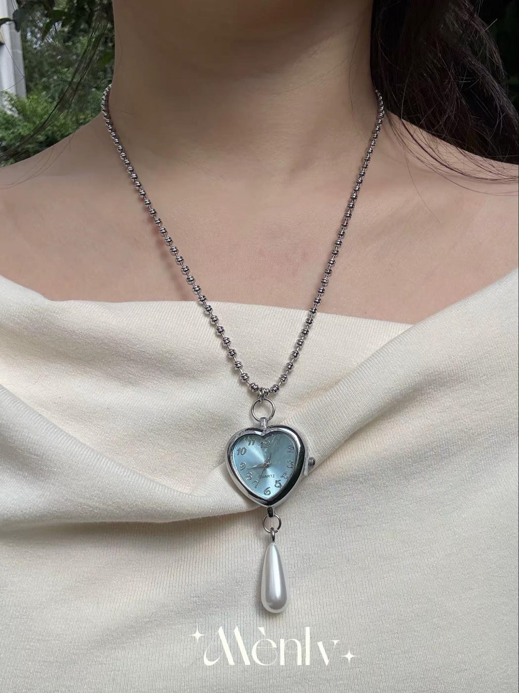 Vintage Clock Pendant Tassel Necklace – Antiqued Pearl Charm