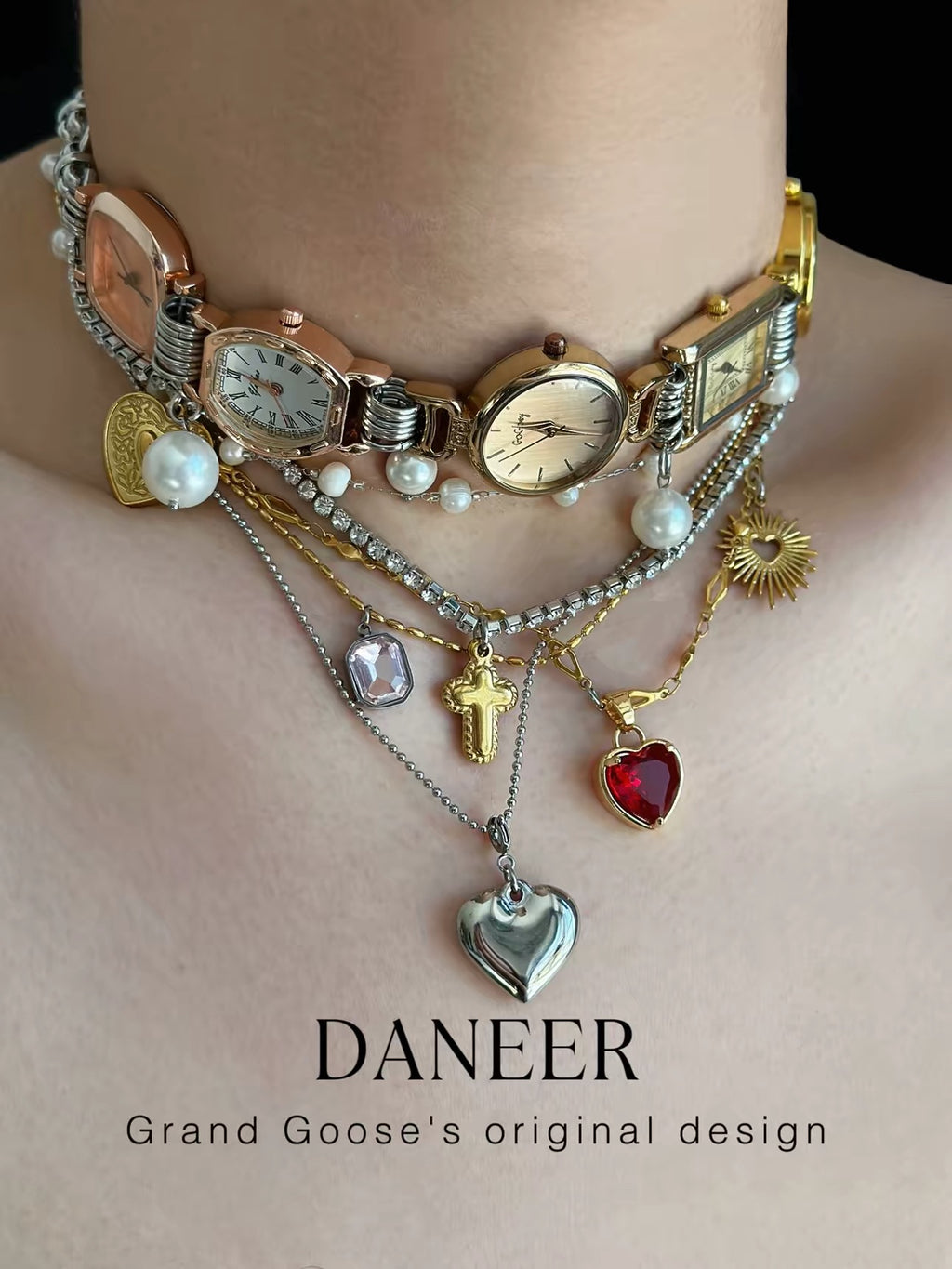 The Sacred Hour — Multi-Watch Choker & Layered Charm Chains