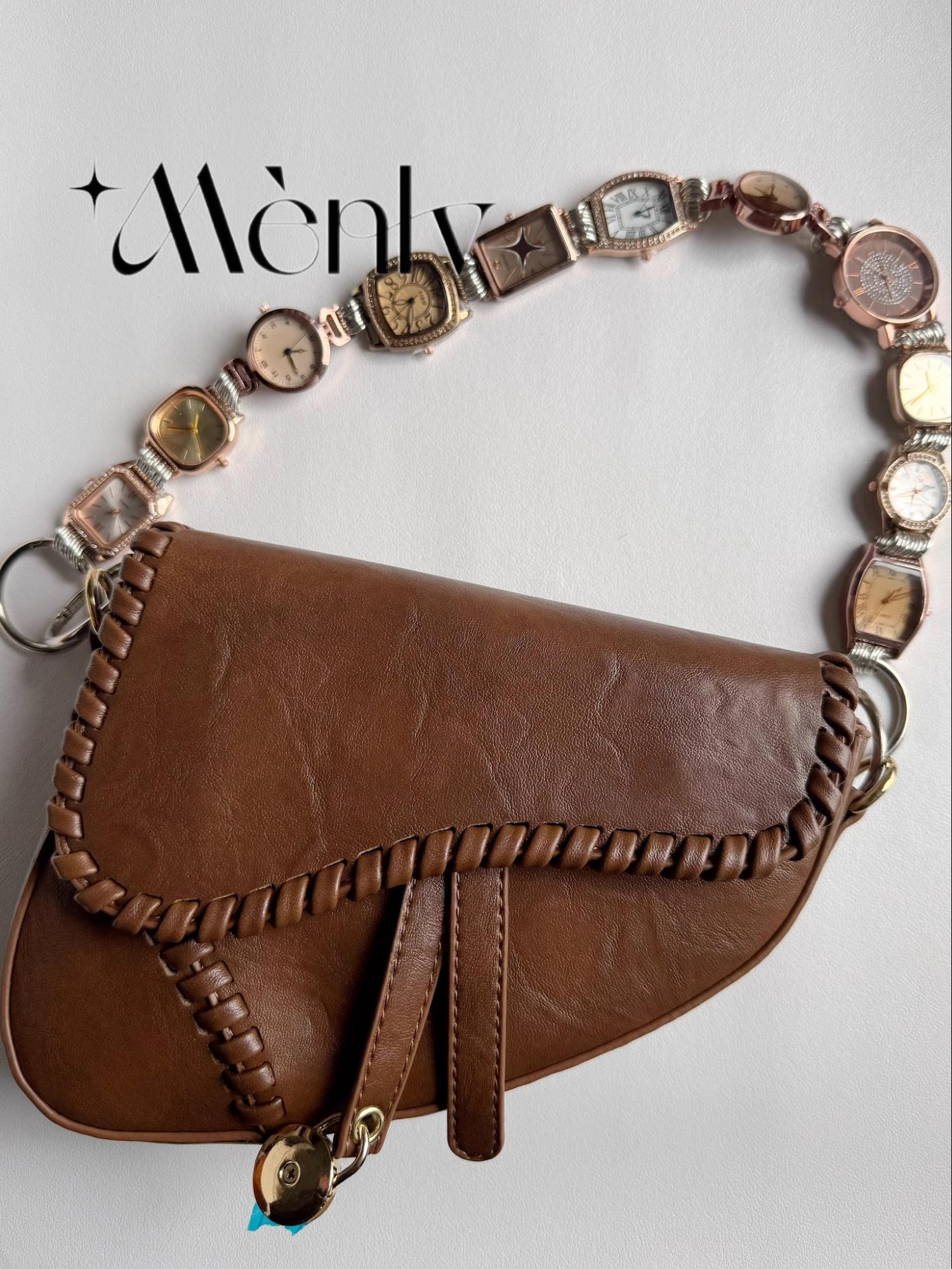 Vintage Leather Saddle Bag – Watch Face Detail, Caramel Brown