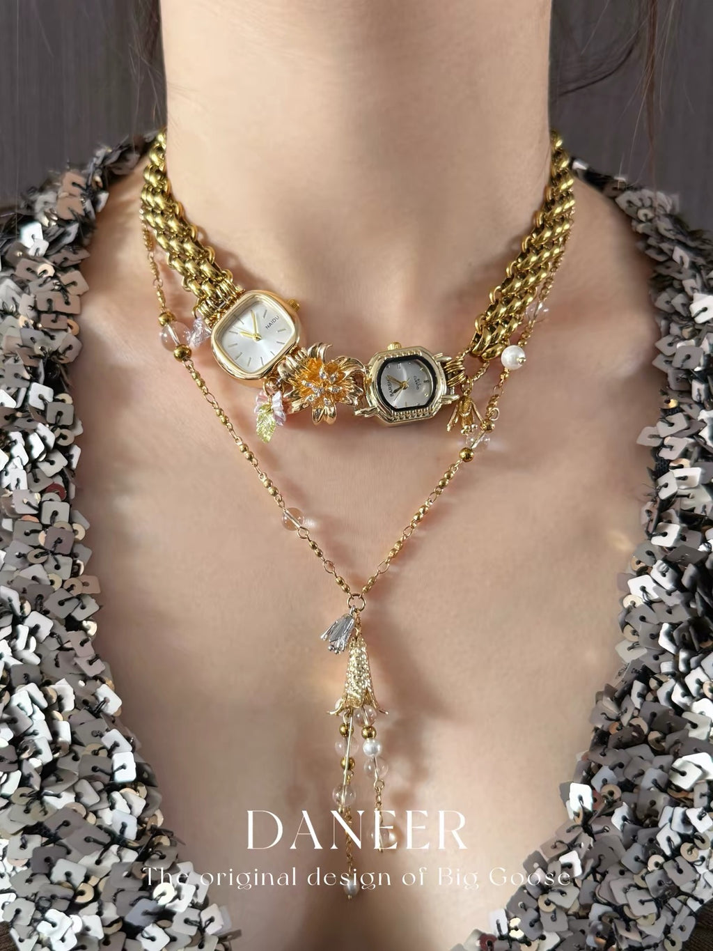 The Lily Hour — Gold Watch Choker & Lily of the Valley Pendant