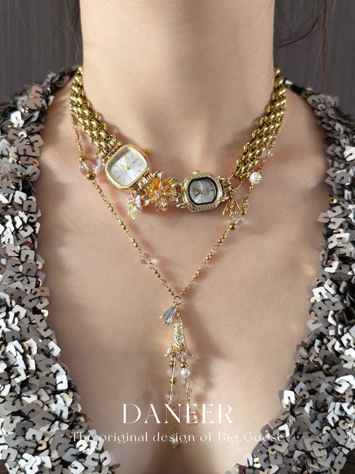The Lily Hour — Gold Watch Choker & Lily of the Valley Pendant