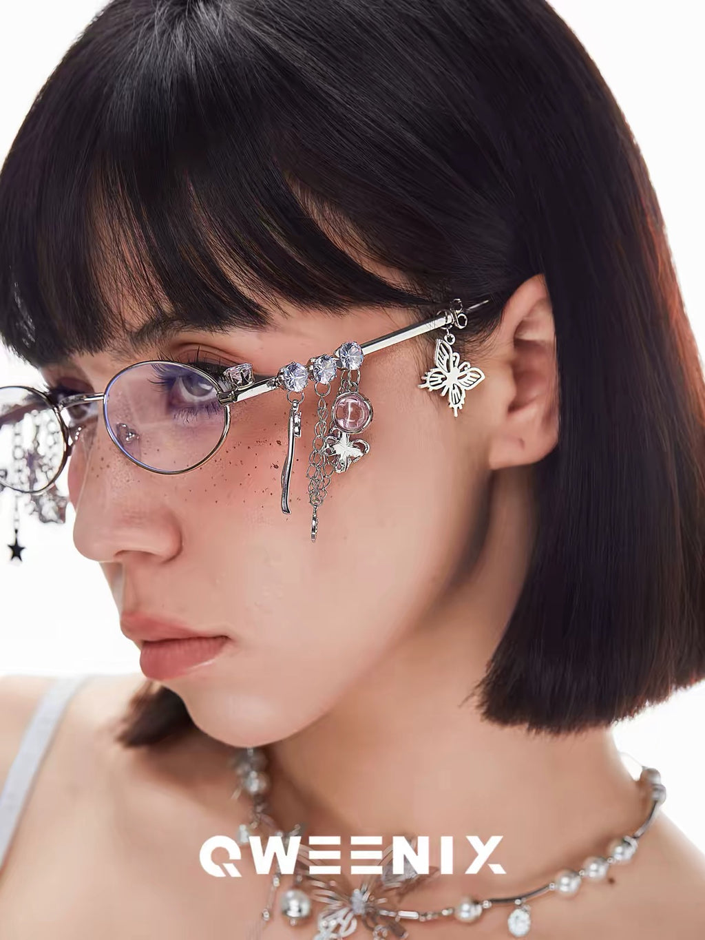 Oval Charm Sunglasses — Butterfly & Star Chain Detail