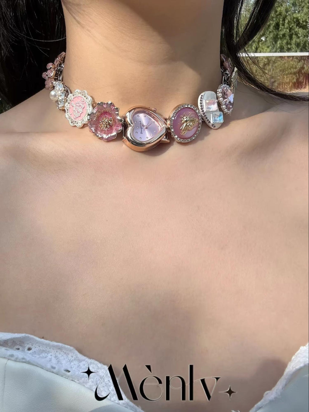 The Blush Hour — Pink Heart Watch Charm Choker