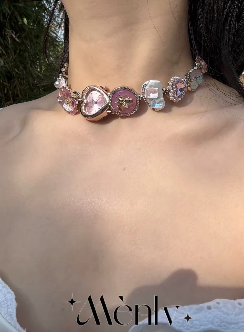 The Blush Hour — Pink Heart Watch Charm Choker