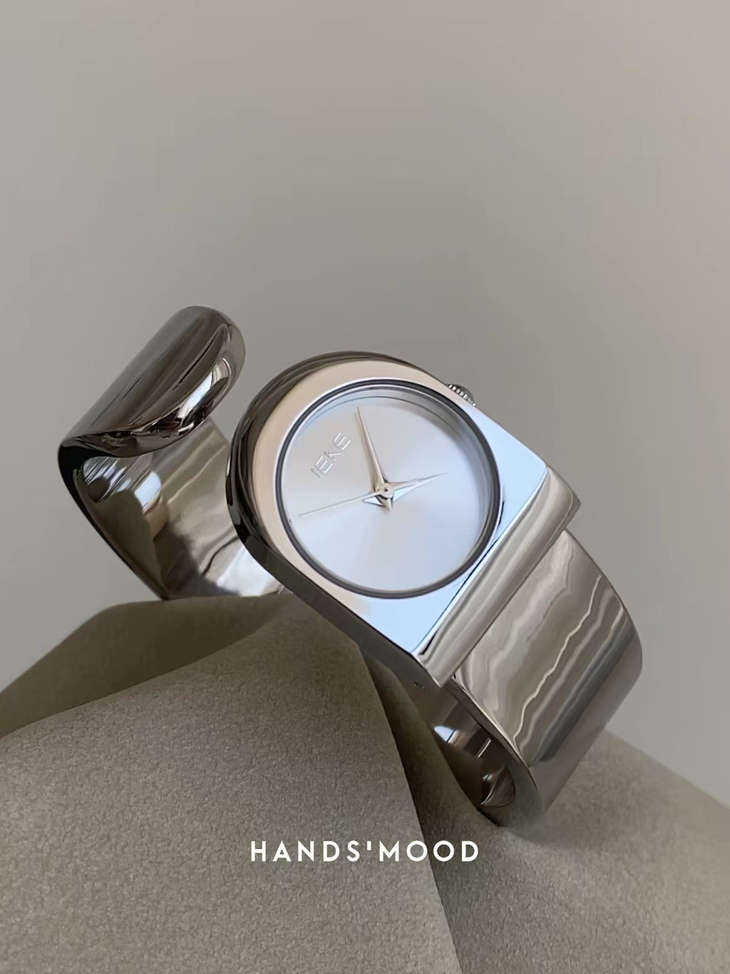 Silver Cuff Watch — Sculptural Bangle, Minimalist Dial