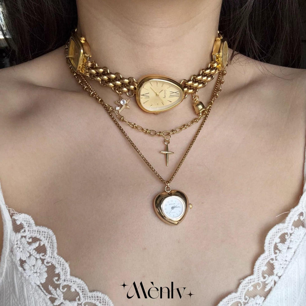 Vintage Layered Watch Face Necklace