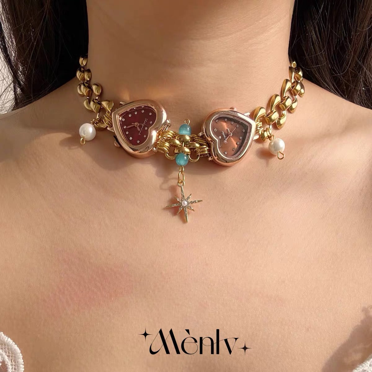 The Pearl Hour — Heart Watch Choker & Pendant Set