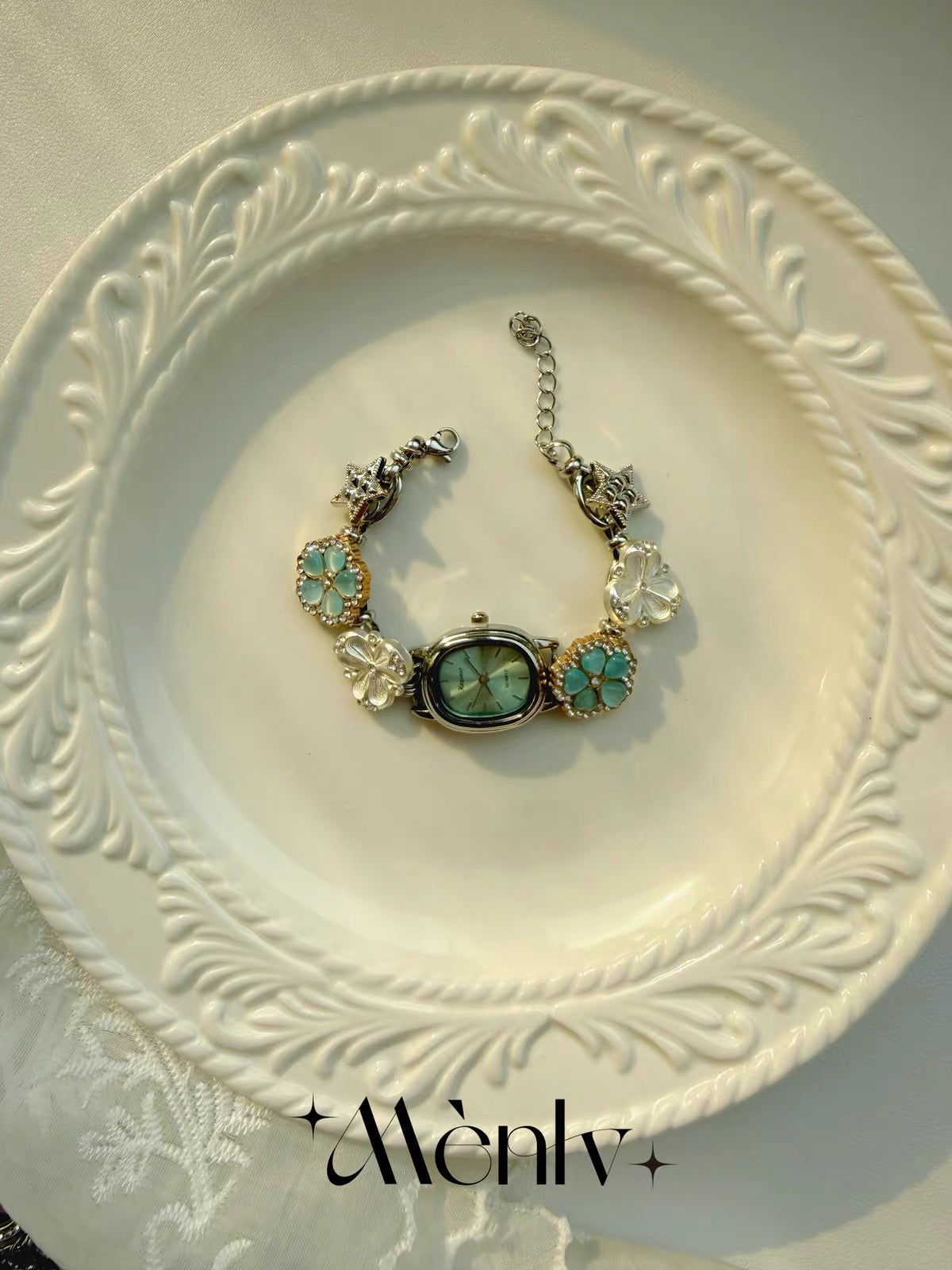 Handmade Beaded Watch – Vintage Clock Face
