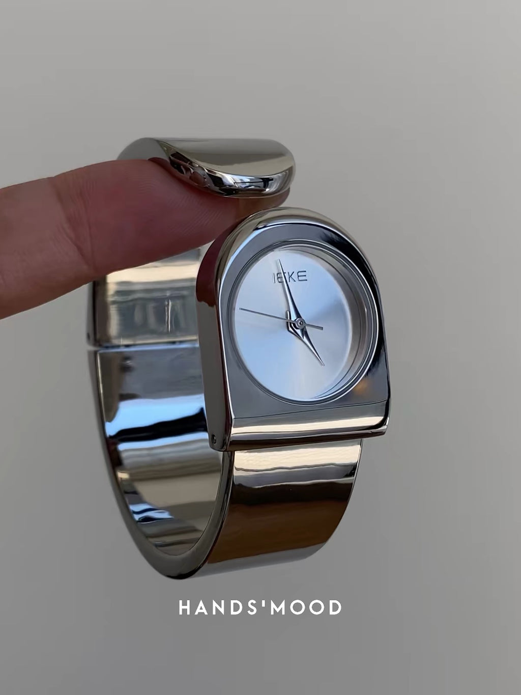 Silver Cuff Watch — Sculptural Bangle, Minimalist Dial