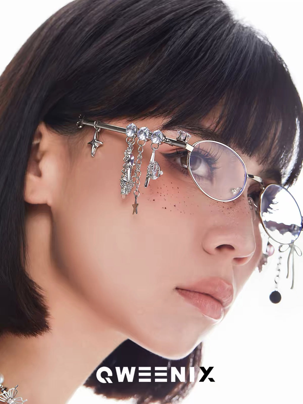 Oval Charm Sunglasses — Butterfly & Star Chain Detail