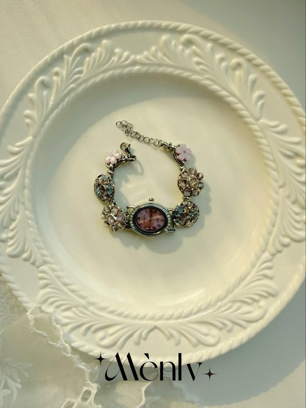 Handmade Beaded Watch – Vintage Clock Face