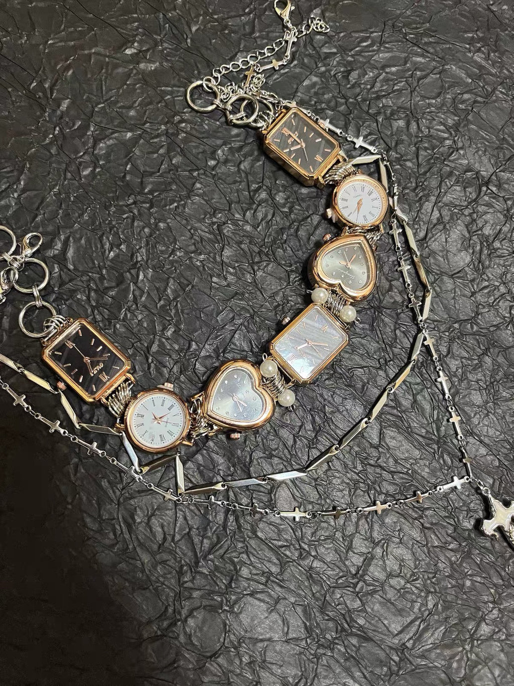 The Silver Hour — Watch Choker & Cross Chain Set