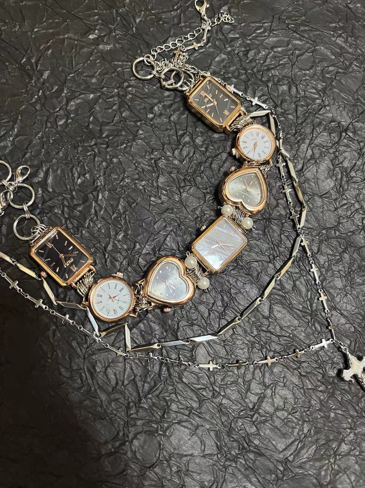 The Silver Hour — Watch Choker & Cross Chain Set