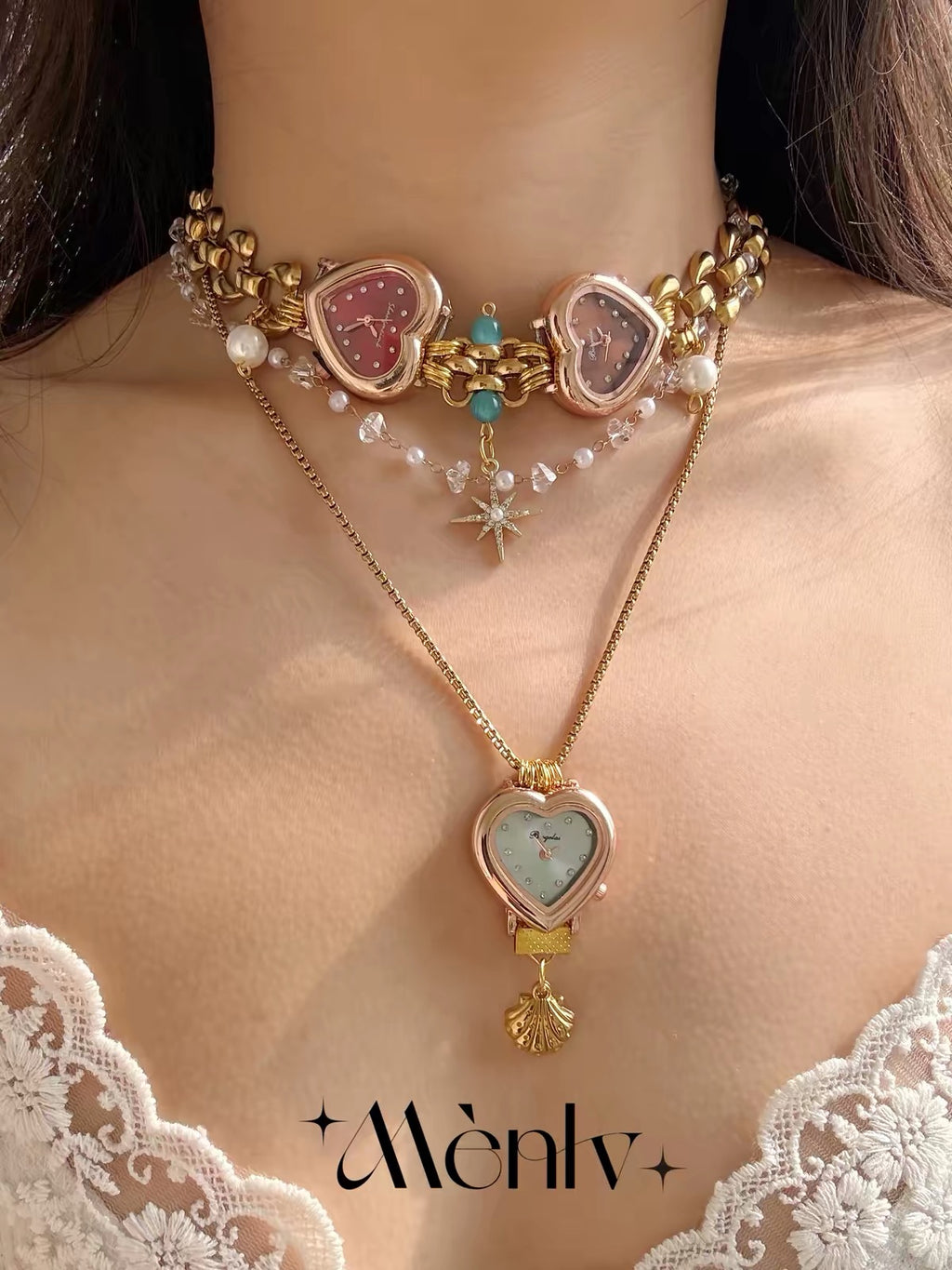The Pearl Hour — Heart Watch Choker & Pendant Set