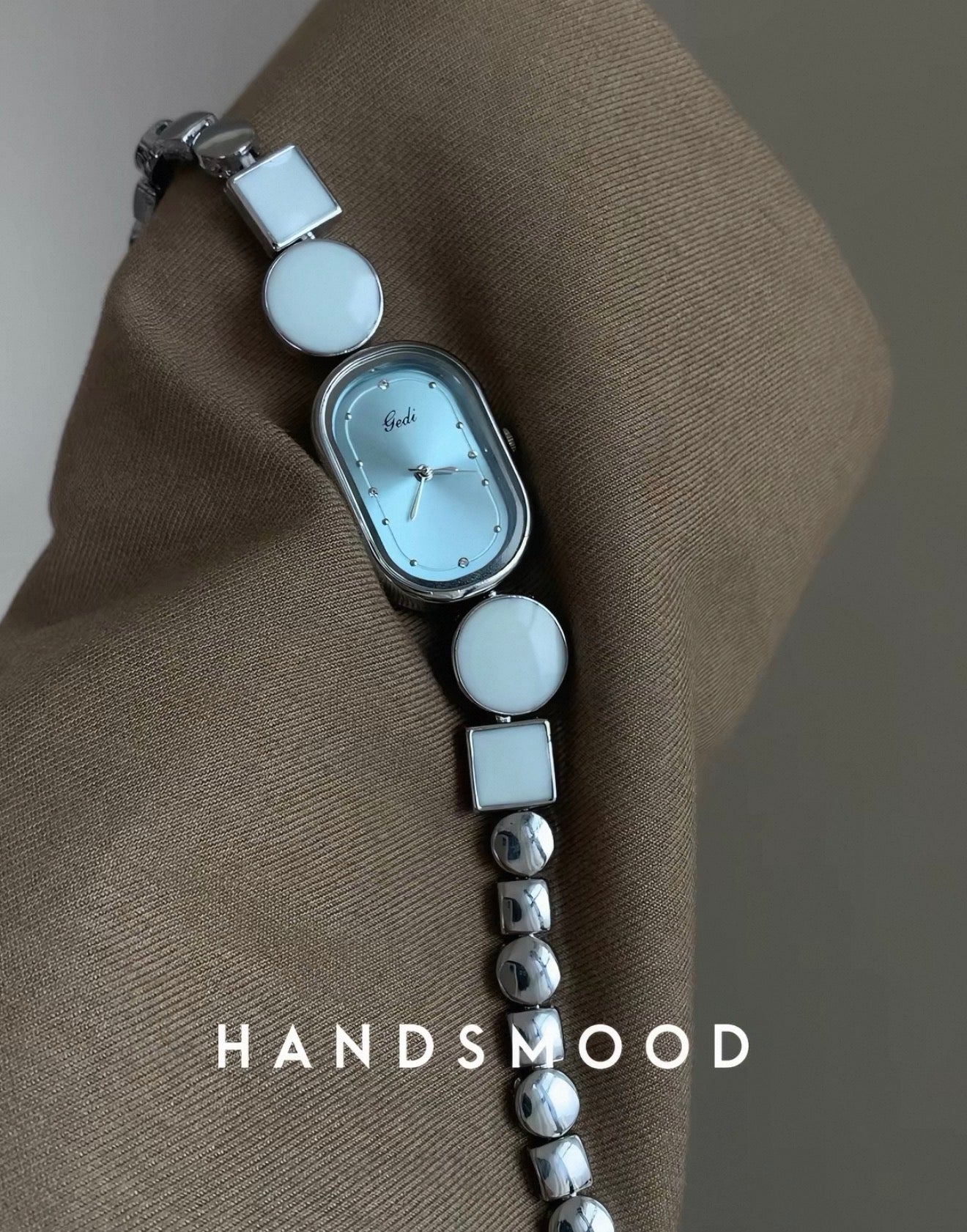 Oval Bracelet Watch — Ice Blue Dial, Silver Link