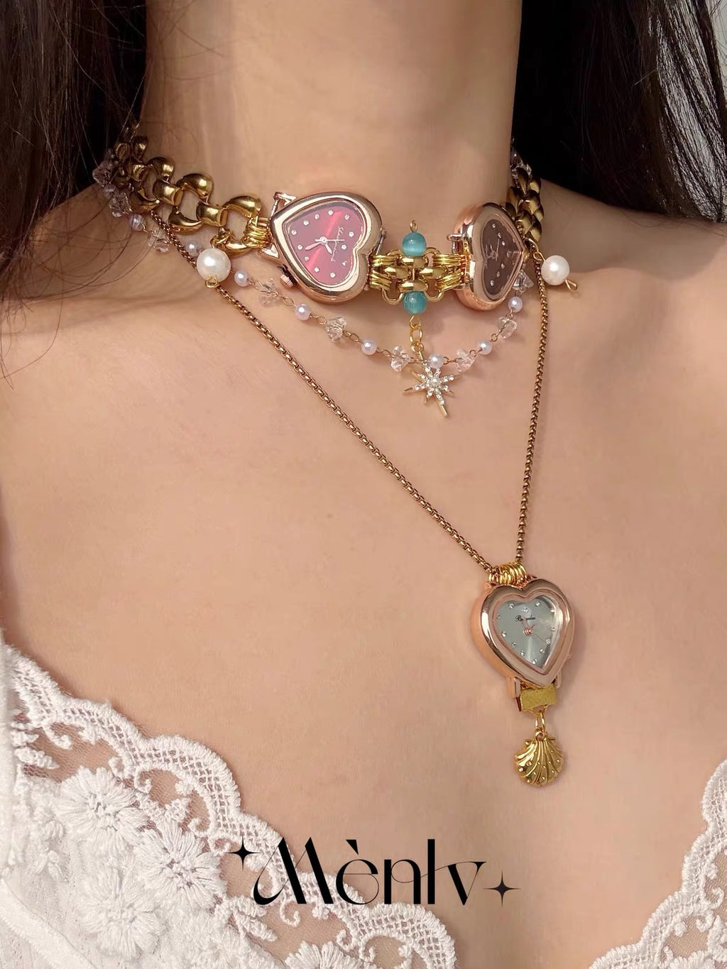 The Pearl Hour — Heart Watch Choker & Pendant Set