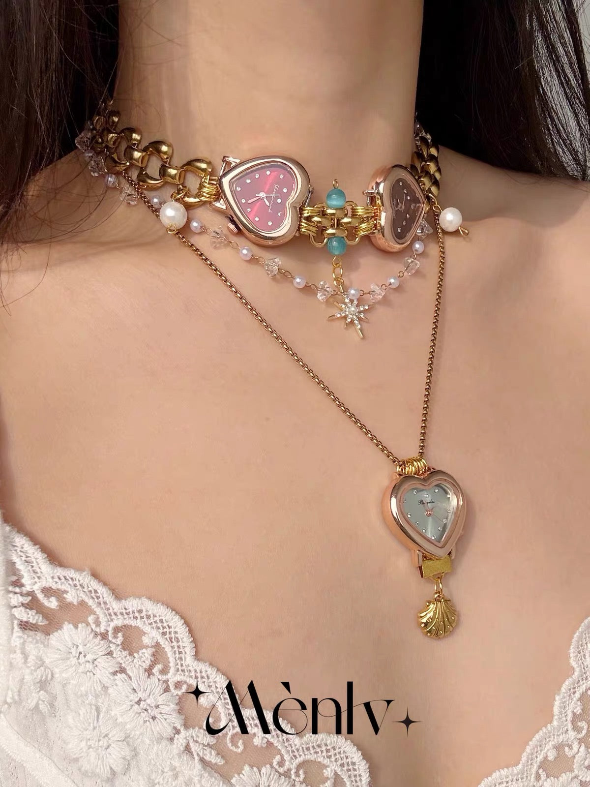 The Pearl Hour — Heart Watch Choker & Pendant Set