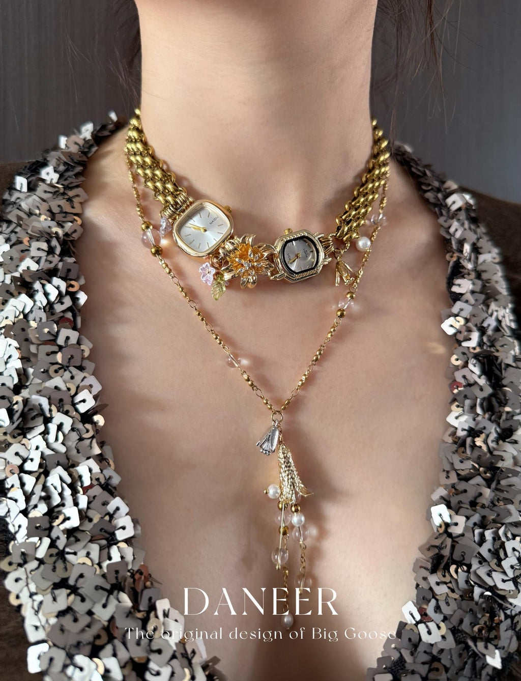 The Lily Hour — Gold Watch Choker & Lily of the Valley Pendant
