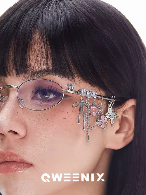 Oval Charm Sunglasses — Butterfly & Star Chain Detail