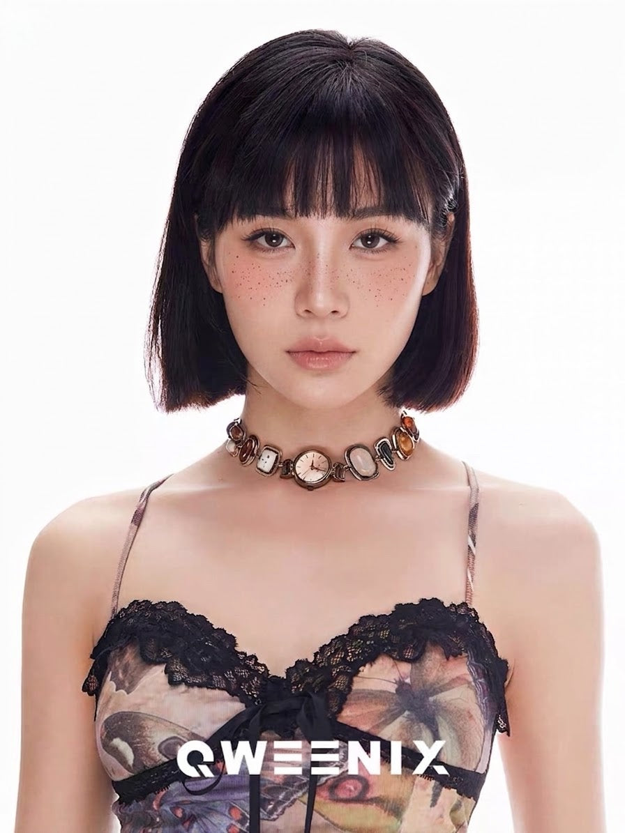 The Amber Hour — Brass Watch Choker with Stone Inlay