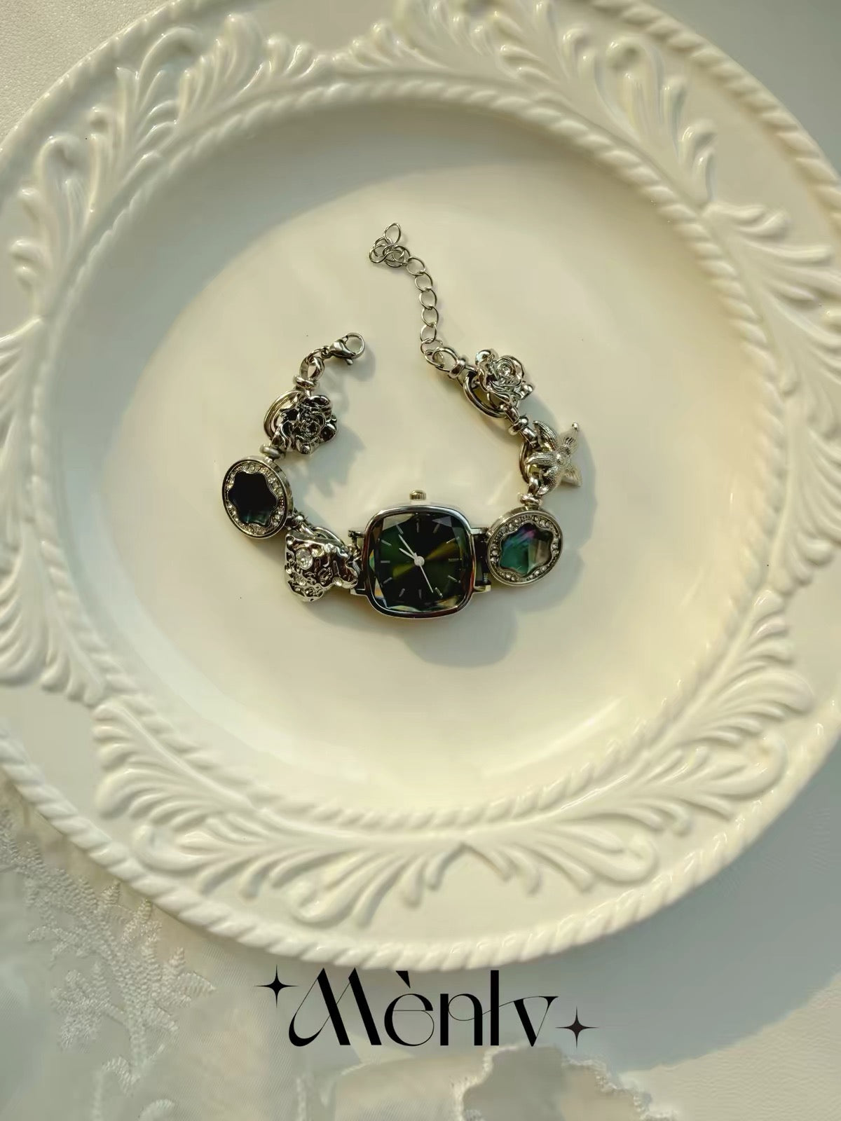 Handmade Beaded Watch – Vintage Clock Face