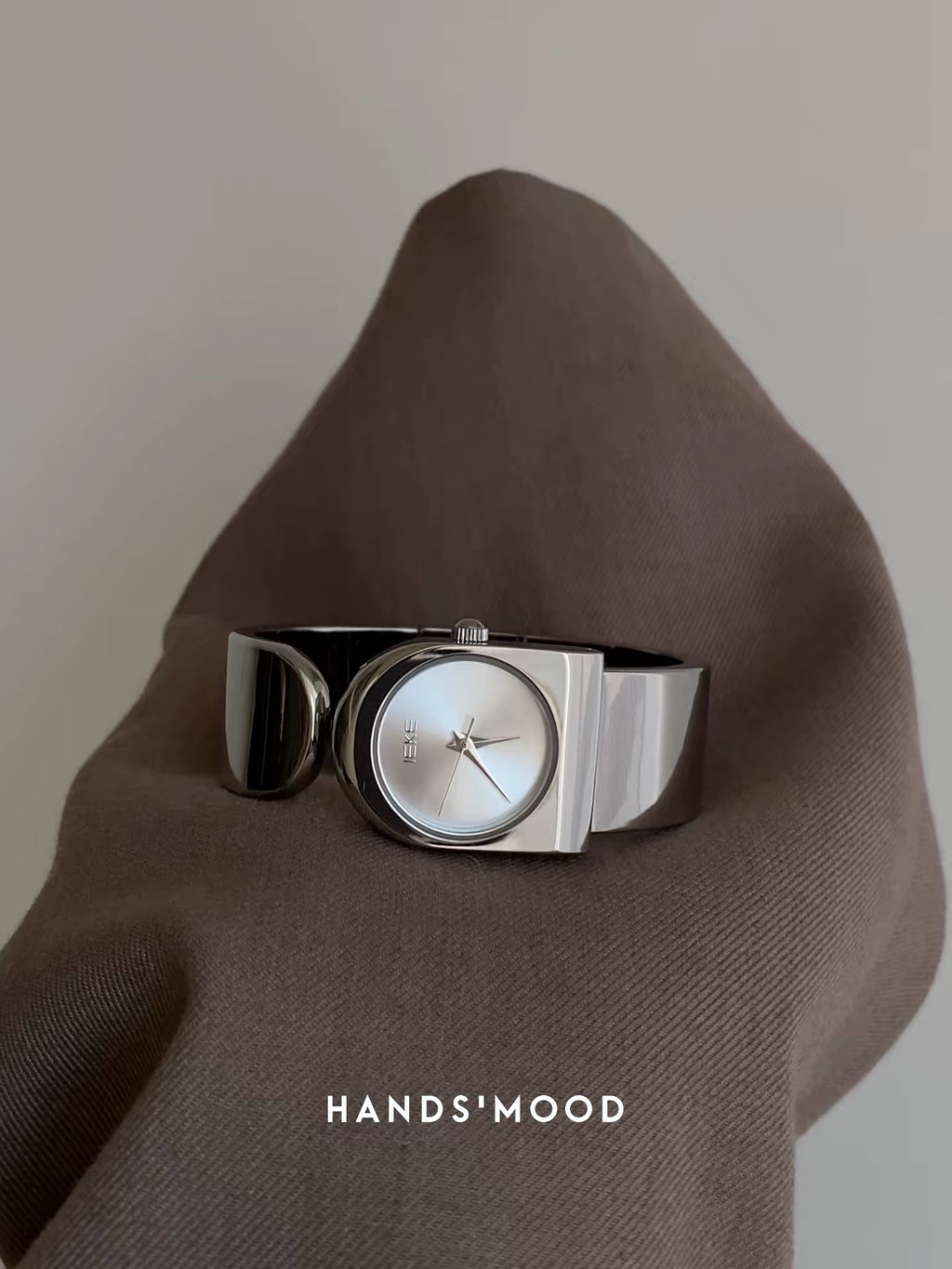 Silver Cuff Watch — Sculptural Bangle, Minimalist Dial