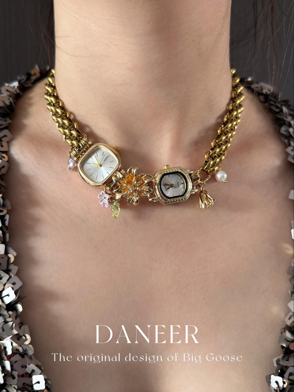 The Lily Hour — Gold Watch Choker & Lily of the Valley Pendant