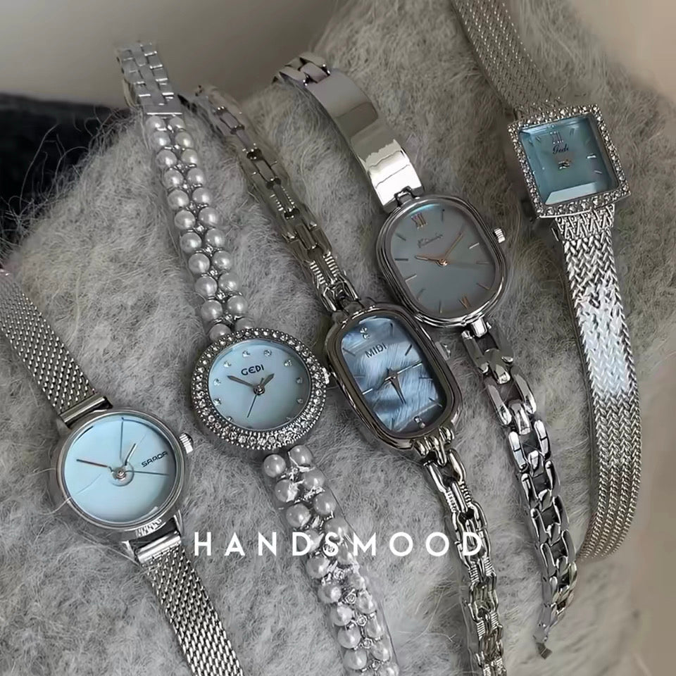 Blue Mother-of-Pearl Watch — Silver Bracelet, 5 Styles