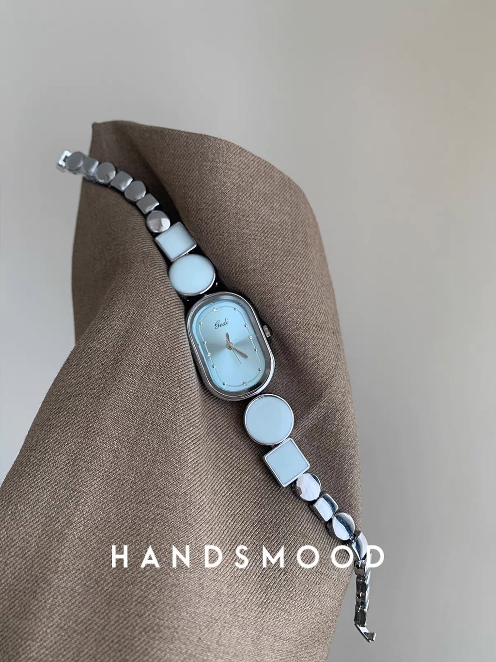 Oval Bracelet Watch — Ice Blue Dial, Silver Link