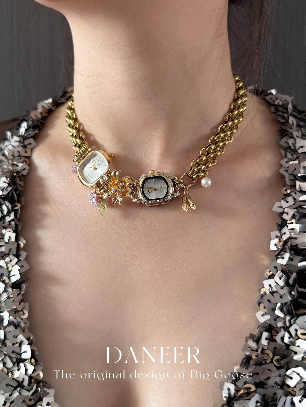 The Lily Hour — Gold Watch Choker & Lily of the Valley Pendant